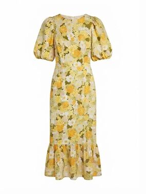 ASOS Yellow Floral Puff-Sleeve Maxi Dress